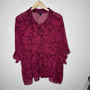 Torrid Chiffon Dolman‎ Button Up Short Sleeve Shirt Fuchsia Pink Women's 2X